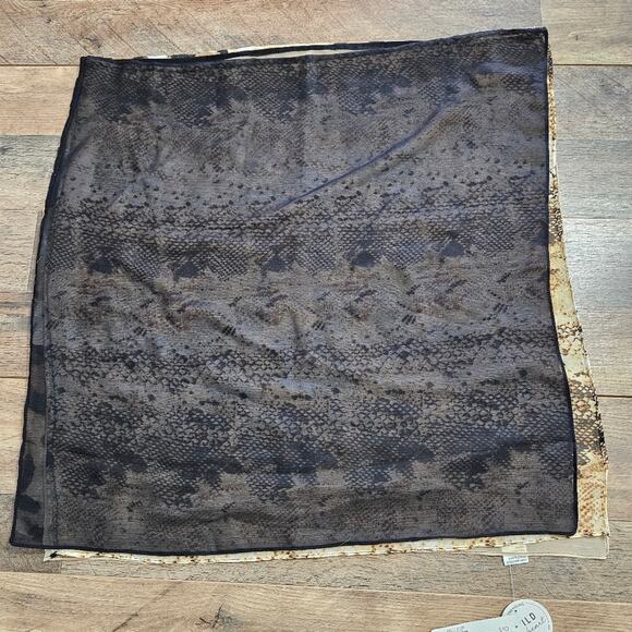 New Animal Print Color Block Black and Tan Scarf One Size 48x48 Leopard Snake - Picture 8 of 15